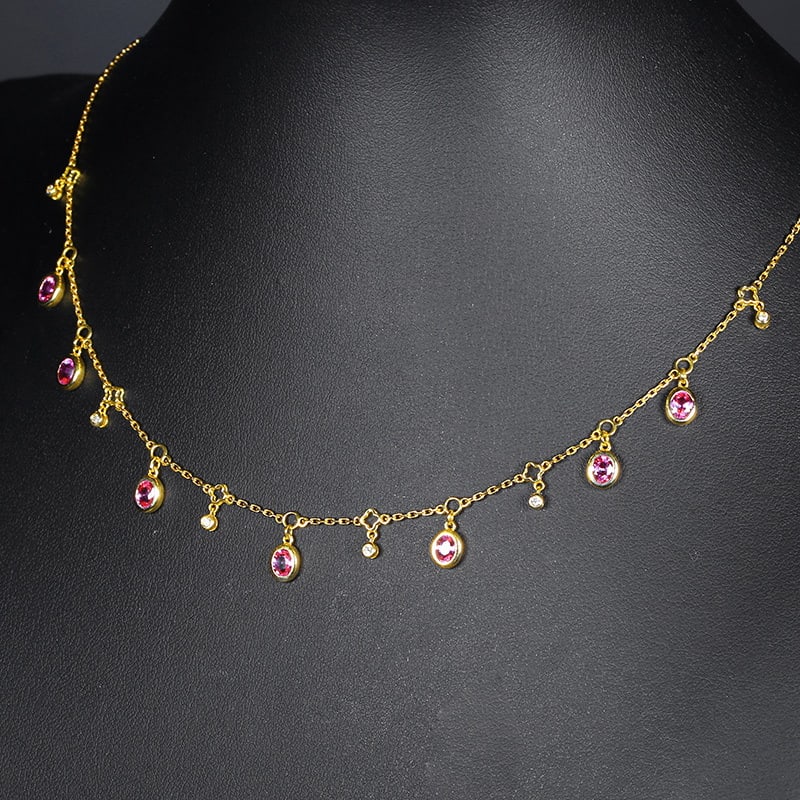 14k Gold 1.94 Ctw Natural Padparadscha Sapphire & Diamond Necklace - 5