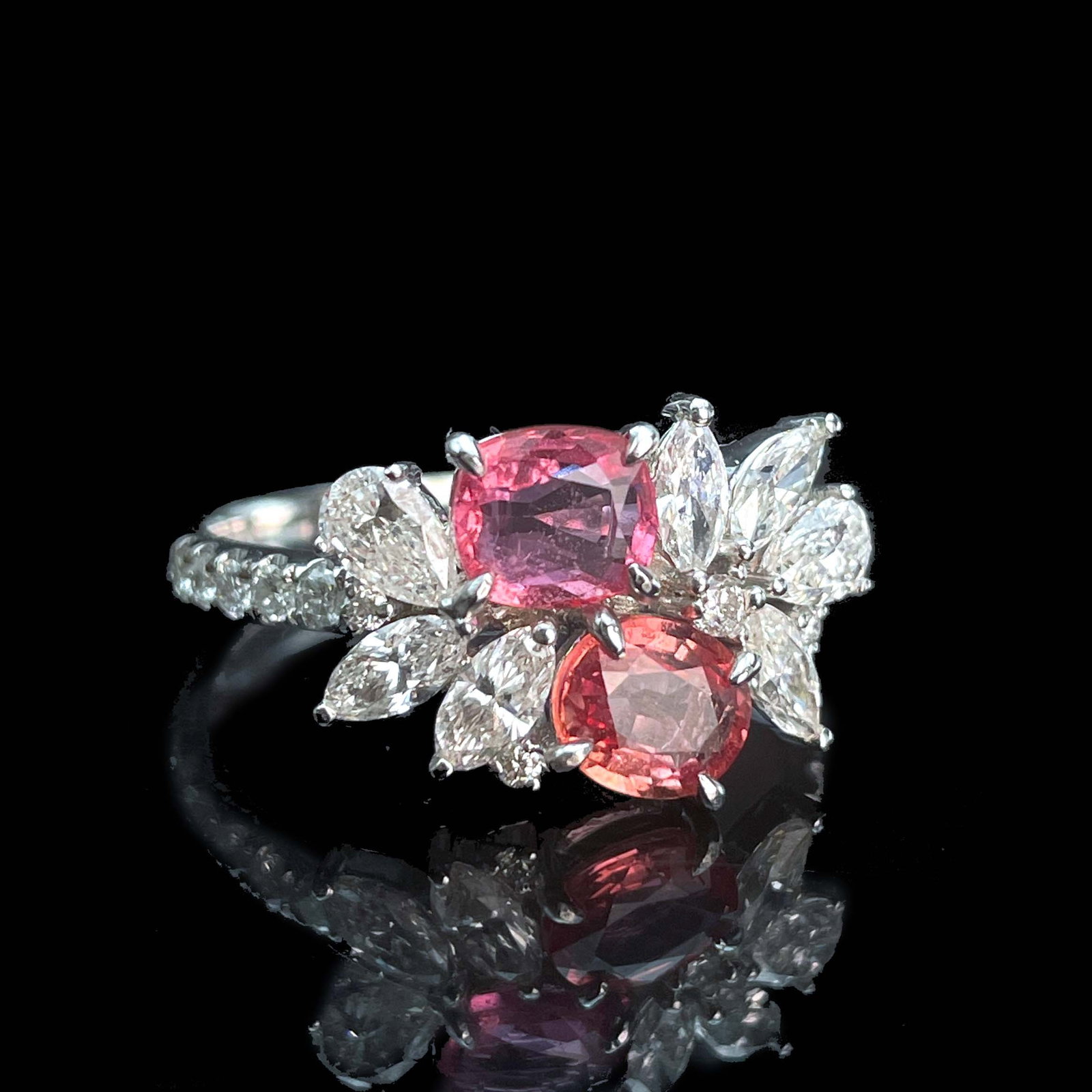 14k Gold 2.64 Ctw Natural Padparadscha Sapphire & Diamond Ring - 2