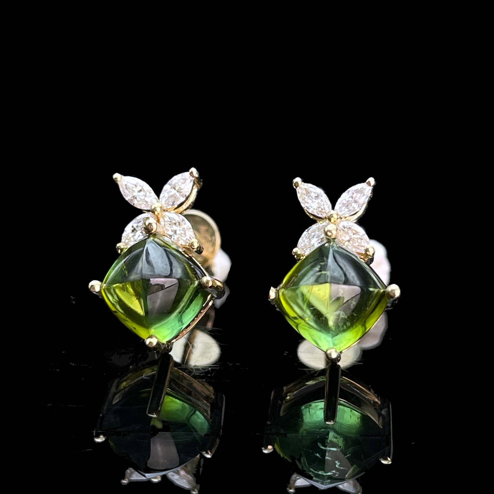 14k Gold 3.04 Ctw Natural Tourmaline & Diamond Earrings - 2