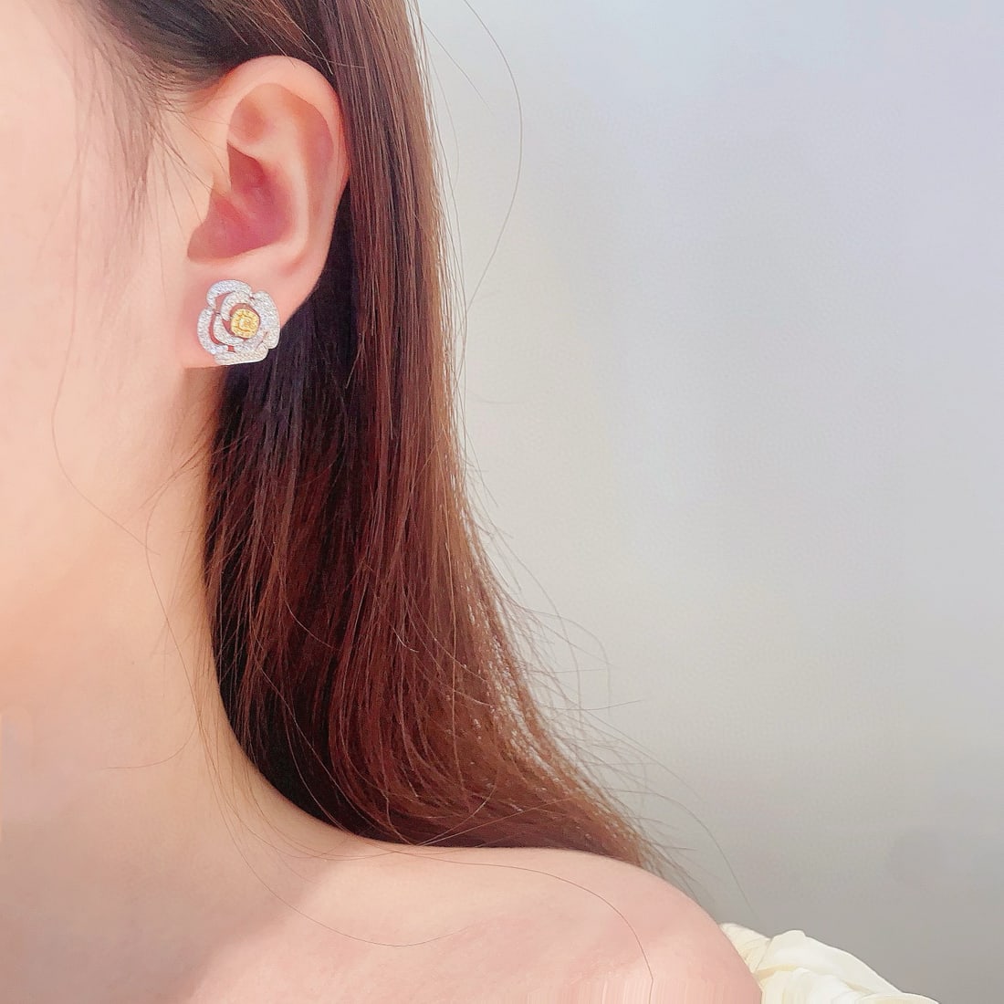 14k Gold 1.00 Ctw Natural Yellow Diamond & Diamond Earrings - 2