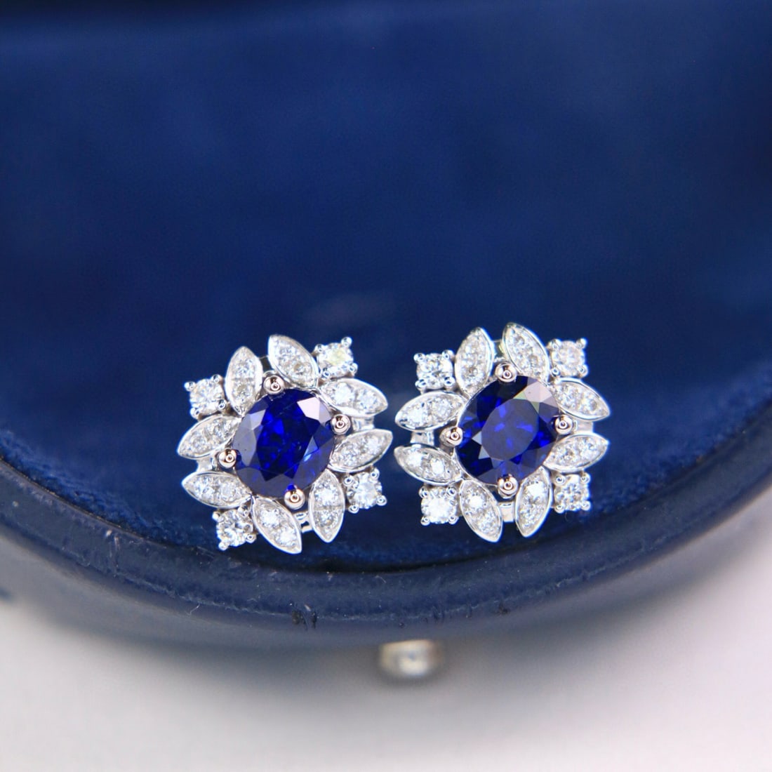 14k Gold 1.68 Ctw Natural Sapphire & Diamond Earrings - 4