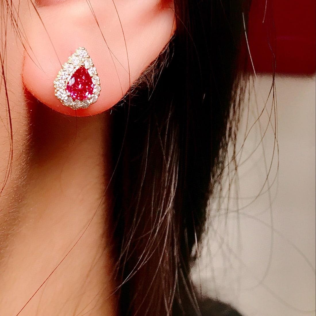 14k Gold 1.09 Ctw Vivid Red Natural Ruby & Diamond Earrings - 2
