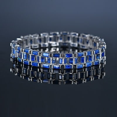 14k Gold 15.8 Ct Natural Sapphire & Diamond Bracelet - 2