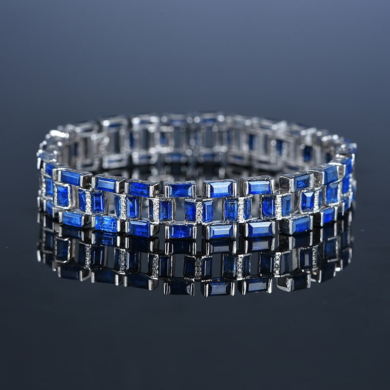 14k Gold 15.8 Ct Natural Sapphire & Diamond Bracelet - 3
