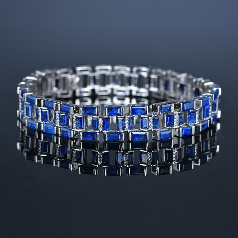 14k Gold 15.8 Ct Natural Sapphire & Diamond Bracelet - 5