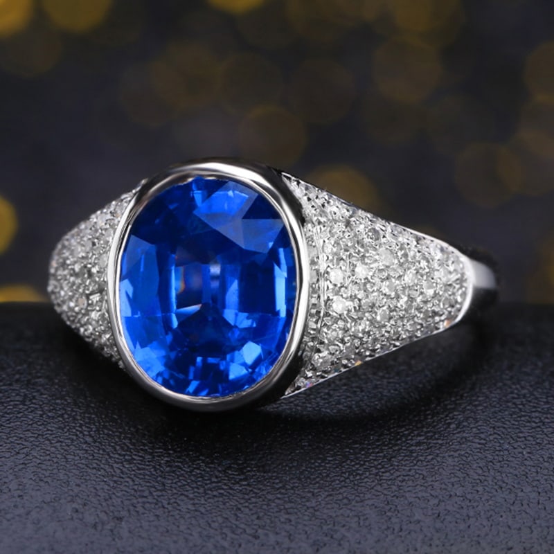 14k Gold 3.89 Ctw Natural Sapphire & Diamond Ring - 4