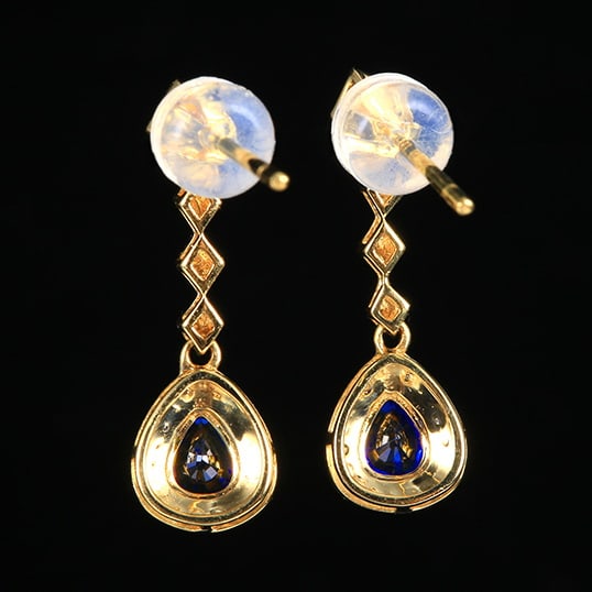 14k Gold 0.67 Ctw Vivid Blue Natural Sapphire & Diamond Earrings - 3