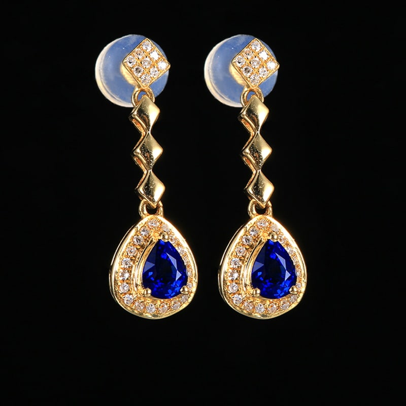 14k Gold 0.67 Ctw Vivid Blue Natural Sapphire & Diamond Earrings - 4