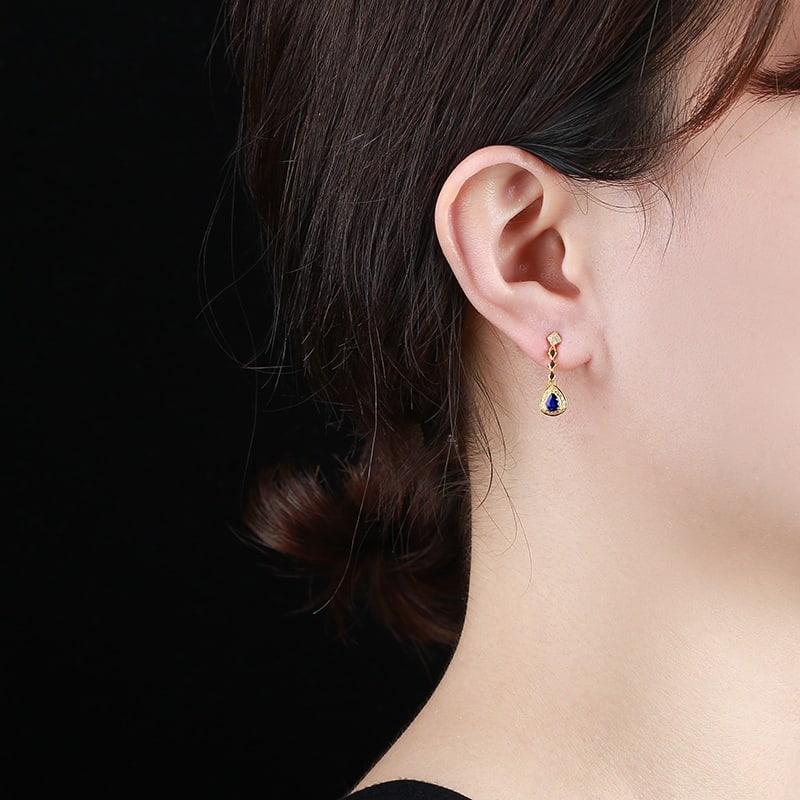 14k Gold 0.67 Ctw Vivid Blue Natural Sapphire & Diamond Earrings - 5