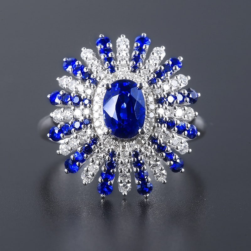 14k Gold 2.26 Ctw Natural Sapphire & Diamond Ring: Ref:230993096 // gold content:14k gold // ring size:7. 25us // // main gemstone:sapphire // shape:multiply // carat weight:1. 74ct // color:royal blue // treatment:natural // // adjacent gemstone 2 : 