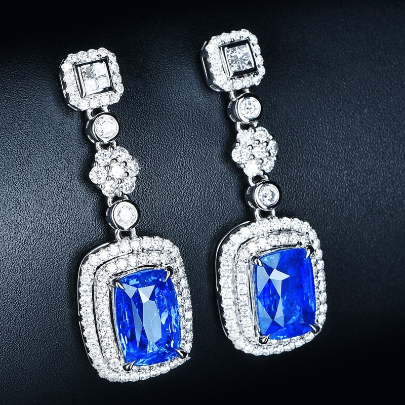 14k Gold 5.39 Ct Natural Sapphire & Diamond Earrings - 5
