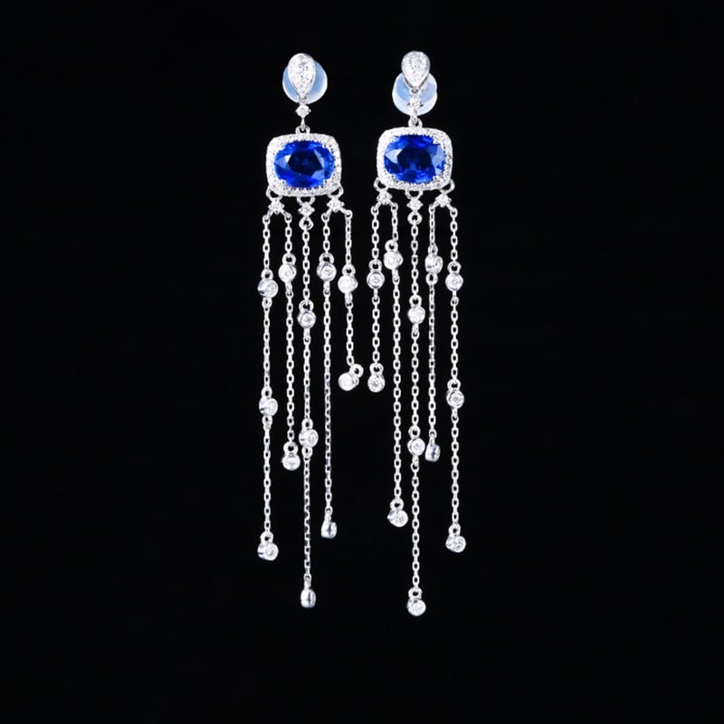 14k Gold 2.78 Ctw Natural Sapphire & Diamond Earrings: Ref:230993098 // gold content:14k gold // main gemstone:sapphire // shape:oval // carat weight:2. 25ct // color:royal blue // treatment:natural // // adjacent gemstone 2 : diamond // number of stones: