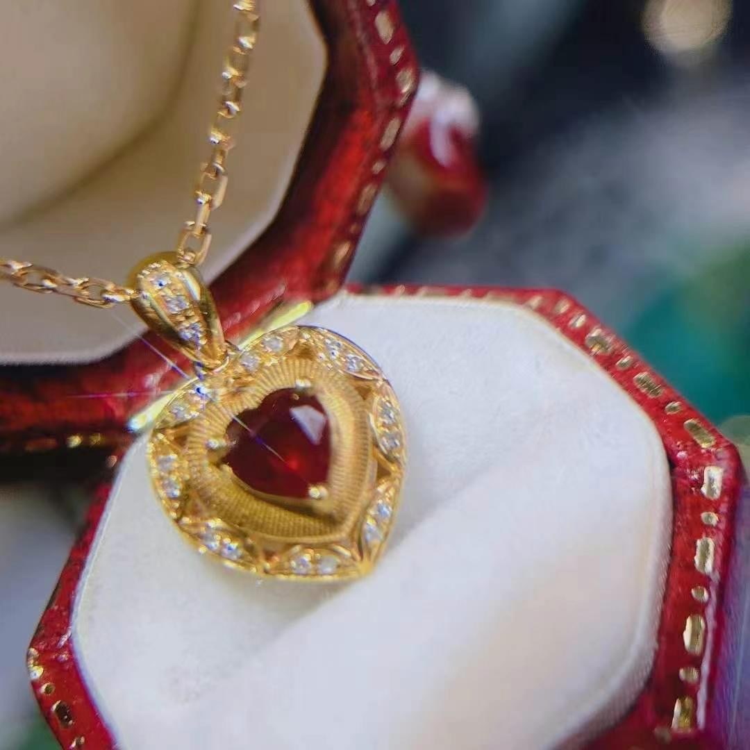 14k Gold 0.4 Ct Natural Ruby & Diamond Pendant( Without Chain ) - 2
