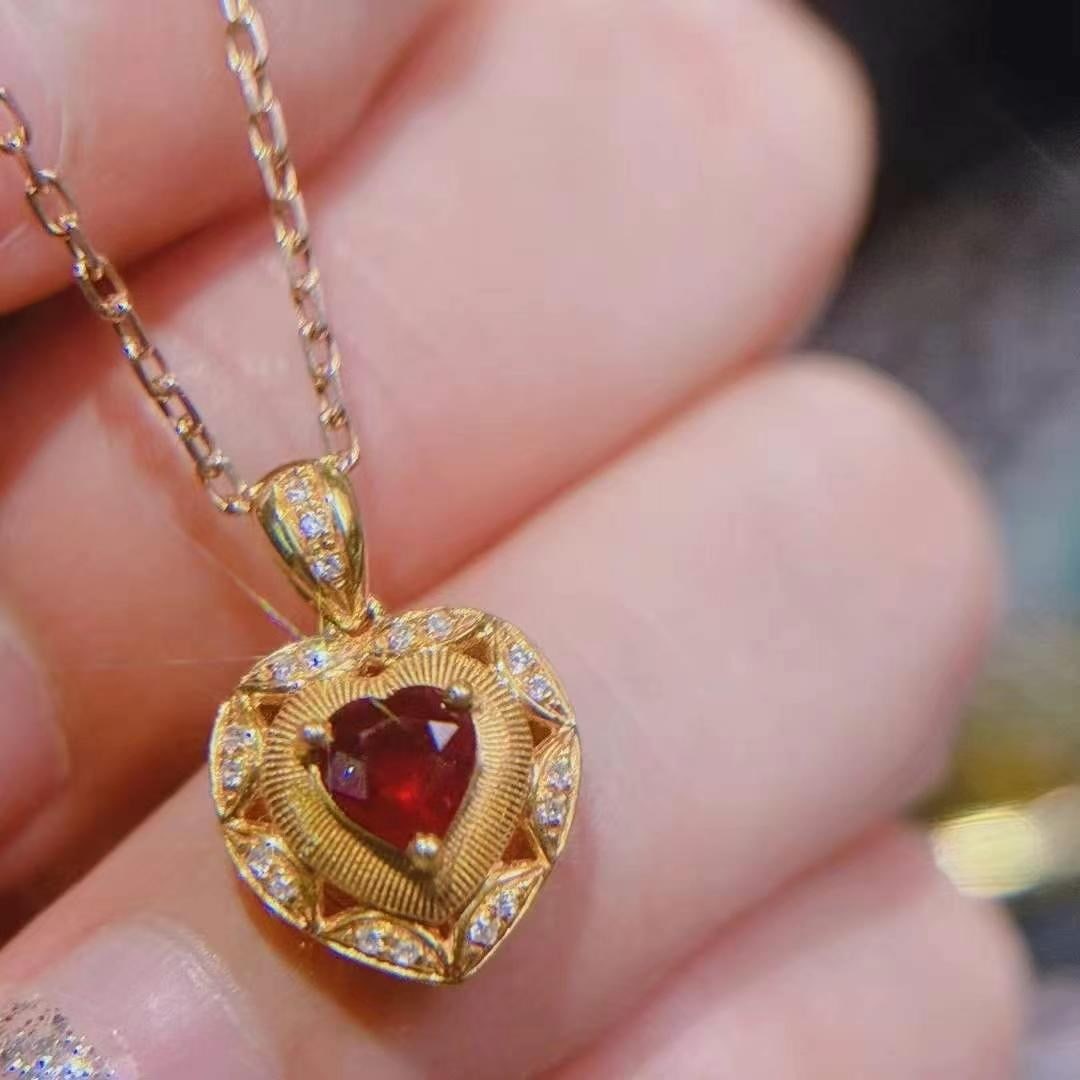 14k Gold 0.4 Ct Natural Ruby & Diamond Pendant( Without Chain ) - 3