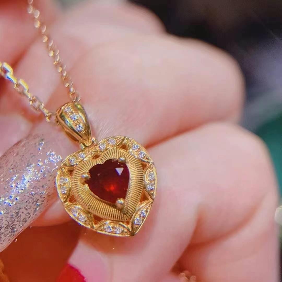 14k Gold 0.4 Ct Natural Ruby & Diamond Pendant( Without Chain ) - 4