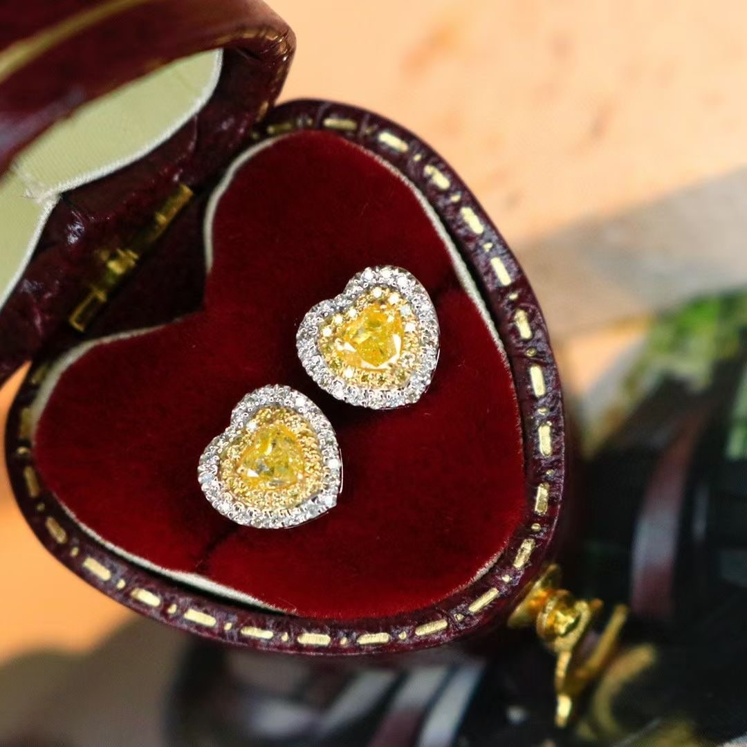 14k Gold 0.56 Ctw Natural Yellow Diamond & Diamond Earrings - 2
