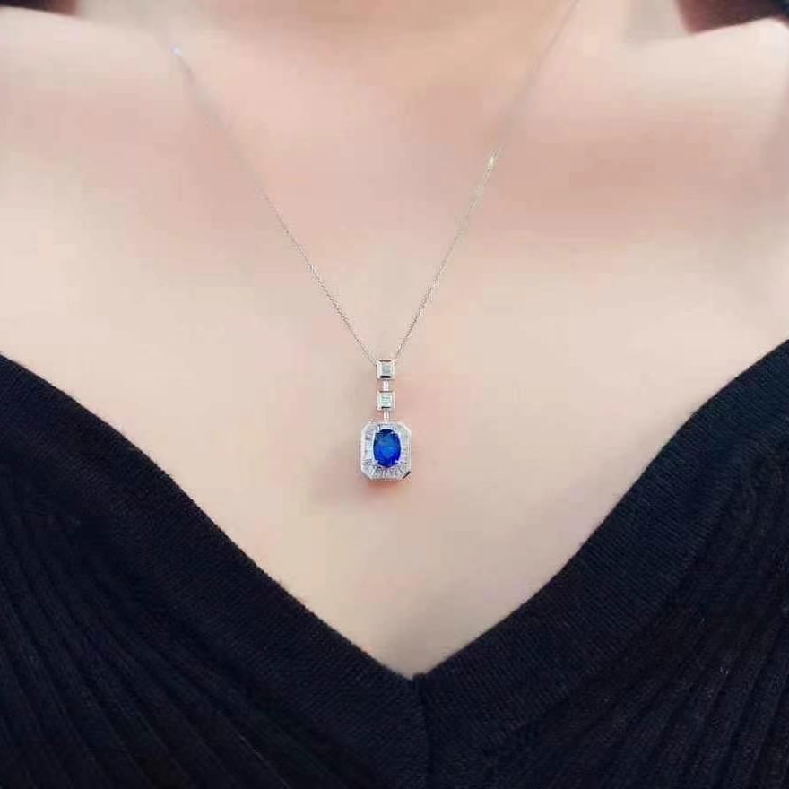 14k Gold 1.18 Ctw Natural Sapphire & Diamond Pendant( Without Chain ) - 2