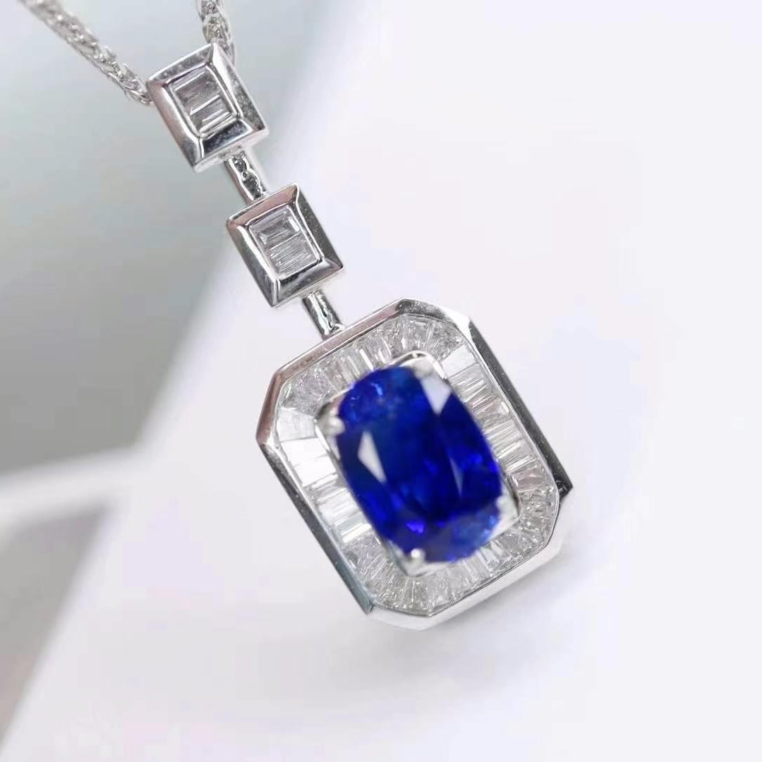 14k Gold 1.18 Ctw Natural Sapphire & Diamond Pendant( Without Chain ) - 3
