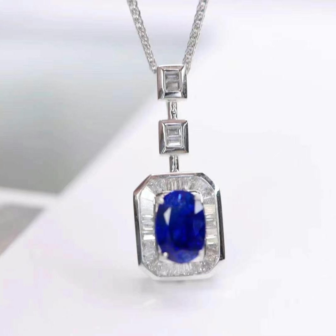 14k Gold 1.18 Ctw Natural Sapphire & Diamond Pendant( Without Chain ) - 4