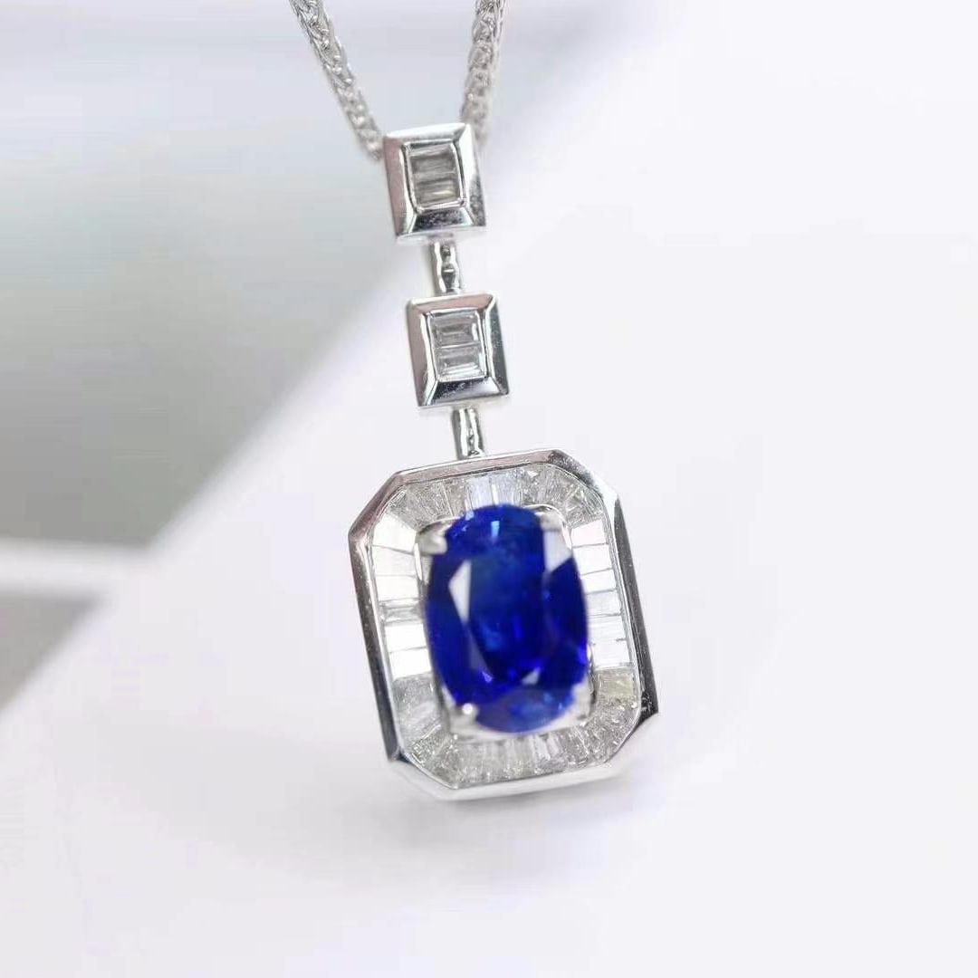 14k Gold 1.18 Ctw Natural Sapphire & Diamond Pendant( Without Chain ) - 5