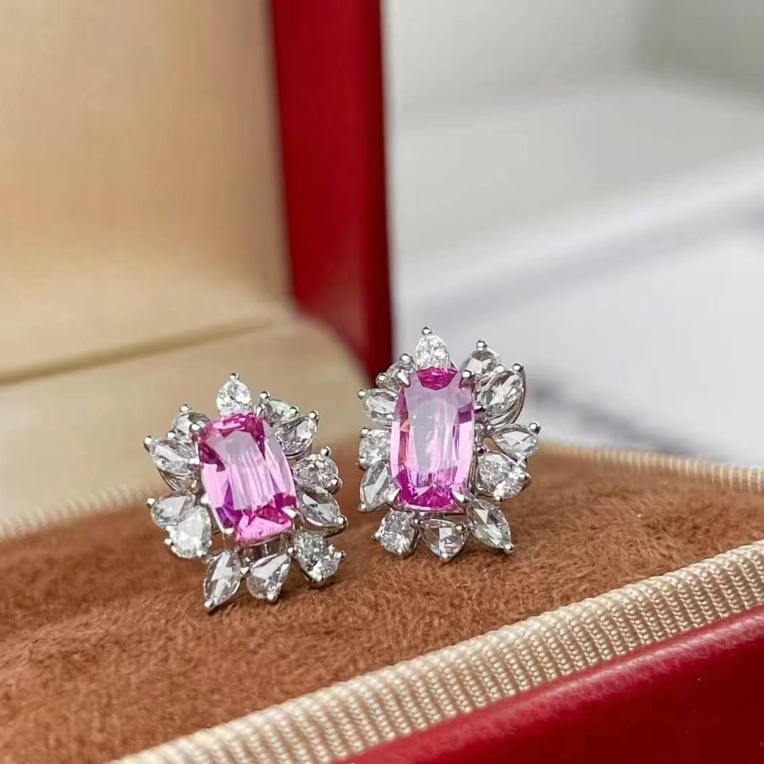14k Gold 1.68 Ct Natural Padparadscha Sapphire & Diamond Earrings (1 of 4)