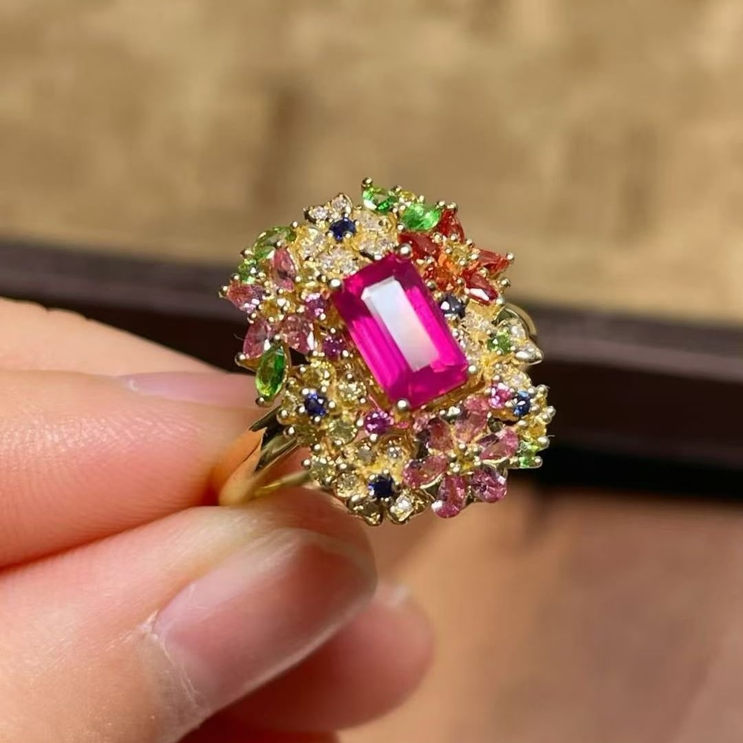 14k Gold 1.1 Ct Natural Ruby Ring: Ref:230993114 // gold content:14k gold // ring size:7. 25us // // main gemstone:ruby // shape:octagonal // carat weight:1. 1ct // color:red // treatment:natural // Condition: New Low Estimate: 6800