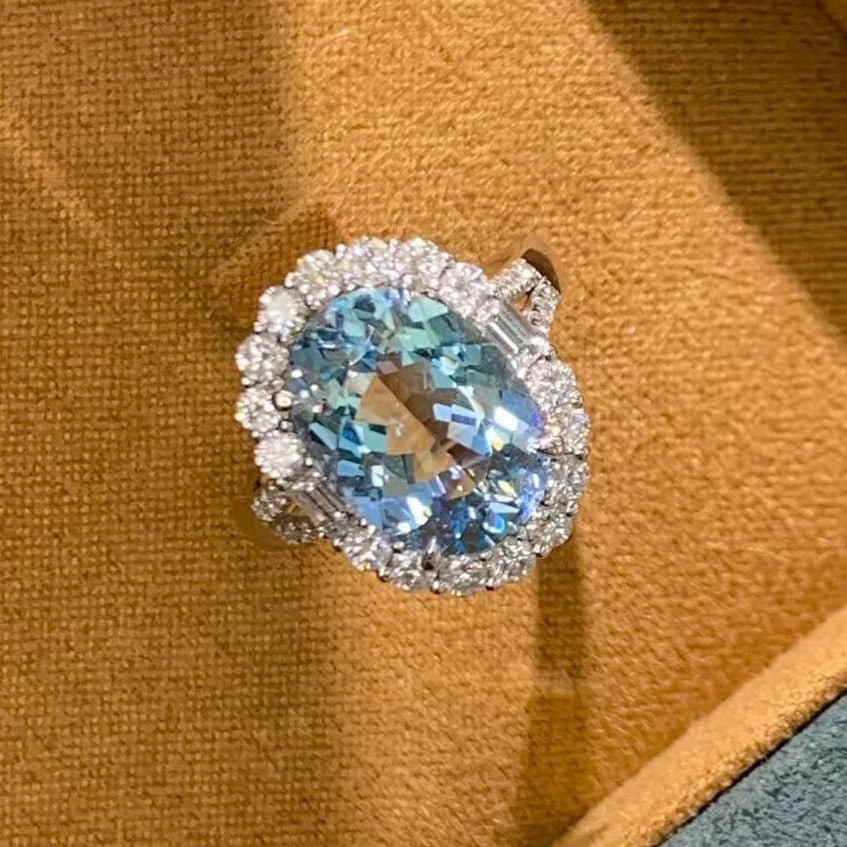 14k Gold 4.59 Ctw Natural Aquamarine & Diamond Ring - 3