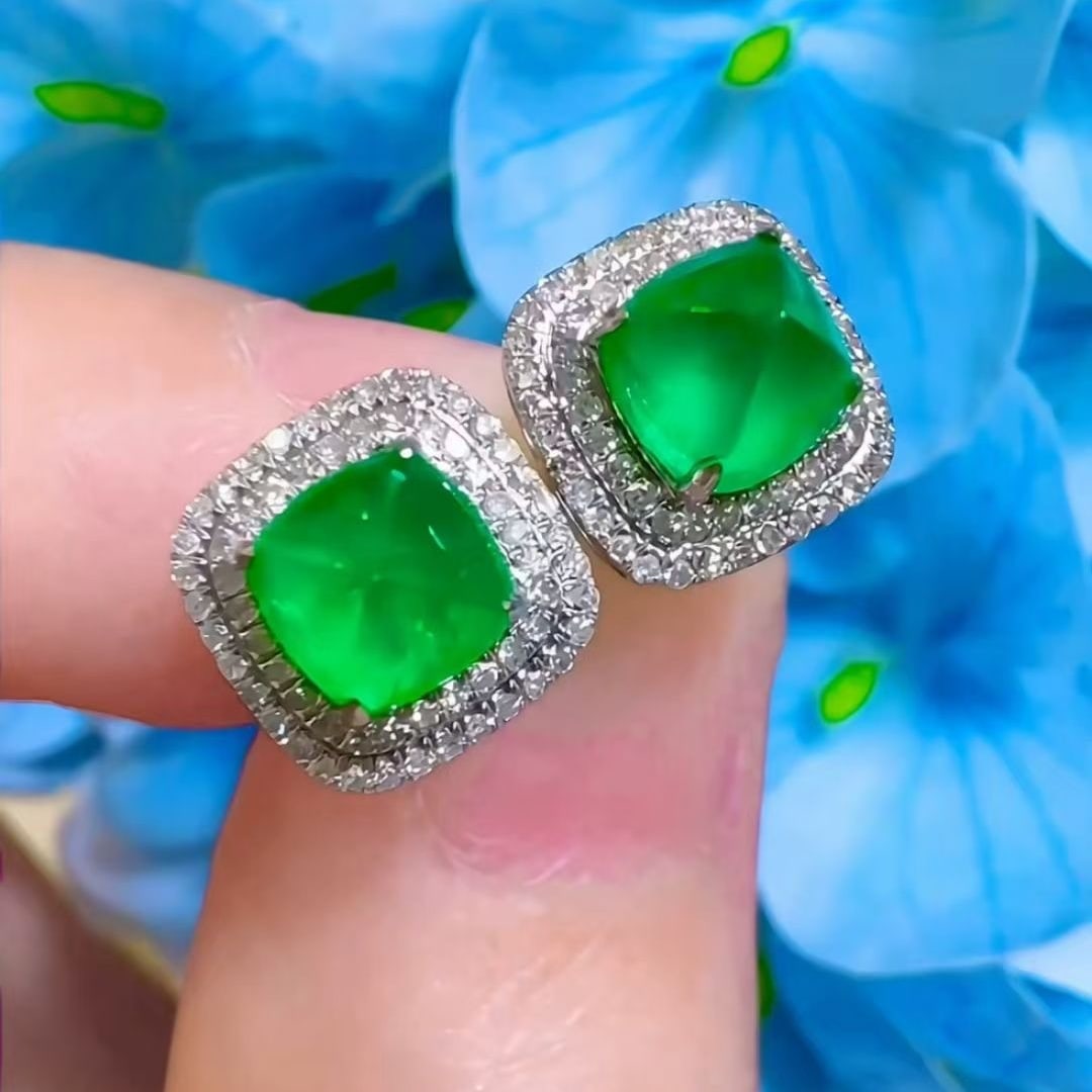 14k Gold 1.8 Ct Vivid Green Natural Emerald & Diamond Earrings - 2