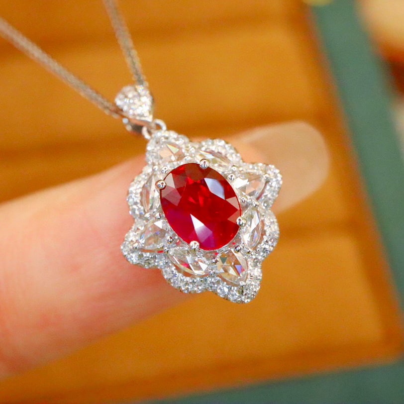 14k Gold 1.35 Ctw Natural Ruby & Diamond Pendant( Without Chain ) - 2