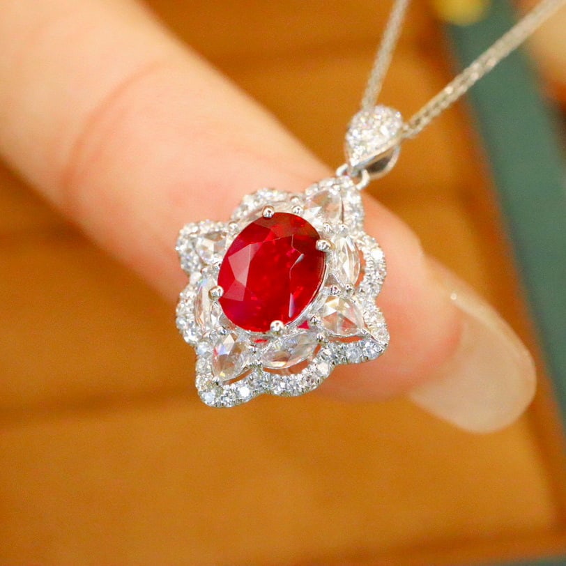 14k Gold 1.35 Ctw Natural Ruby & Diamond Pendant( Without Chain ) - 3