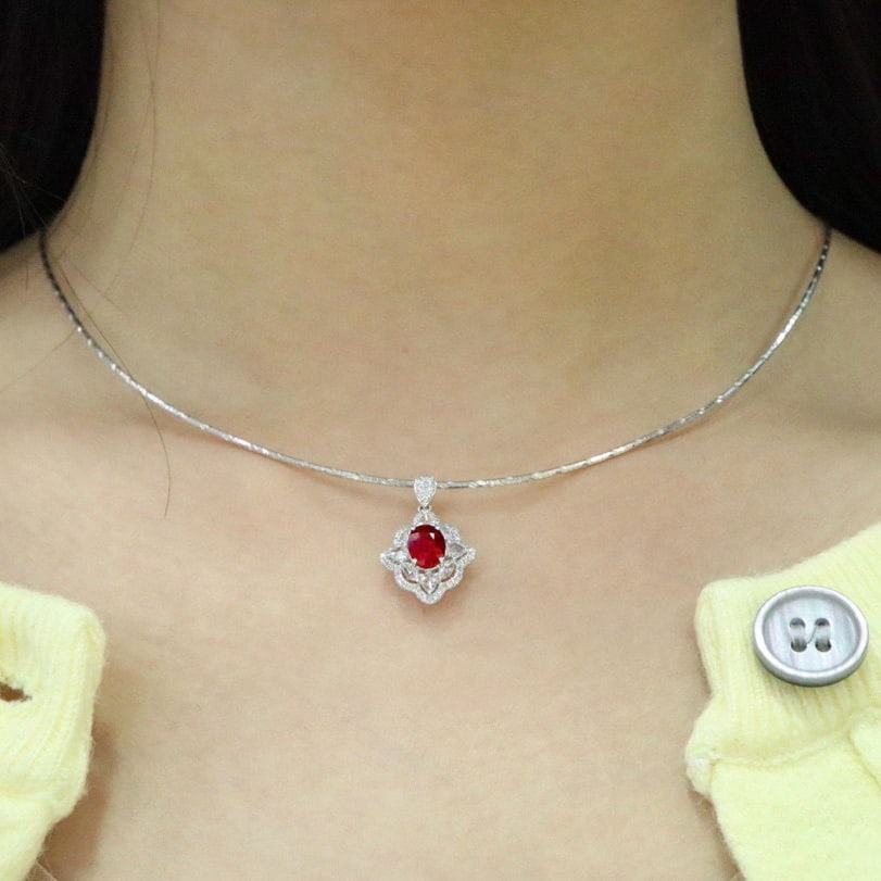 14k Gold 1.35 Ctw Natural Ruby & Diamond Pendant( Without Chain ) - 5