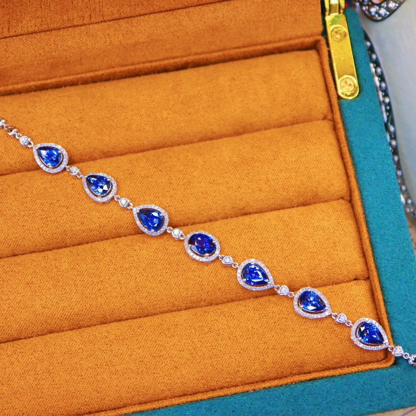 14k Gold 6.56 Ctw Natural Sapphire & Diamond Bracelet - 2