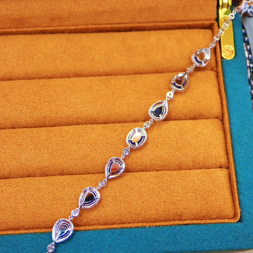 14k Gold 6.56 Ctw Natural Sapphire & Diamond Bracelet - 4