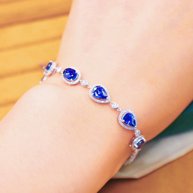 14k Gold 6.56 Ctw Natural Sapphire & Diamond Bracelet - 5