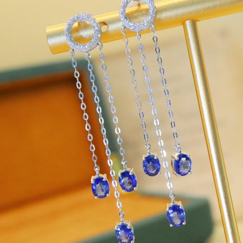 14k Gold 2.54 Ctw Natural Sapphire & Diamond Earrings - 2