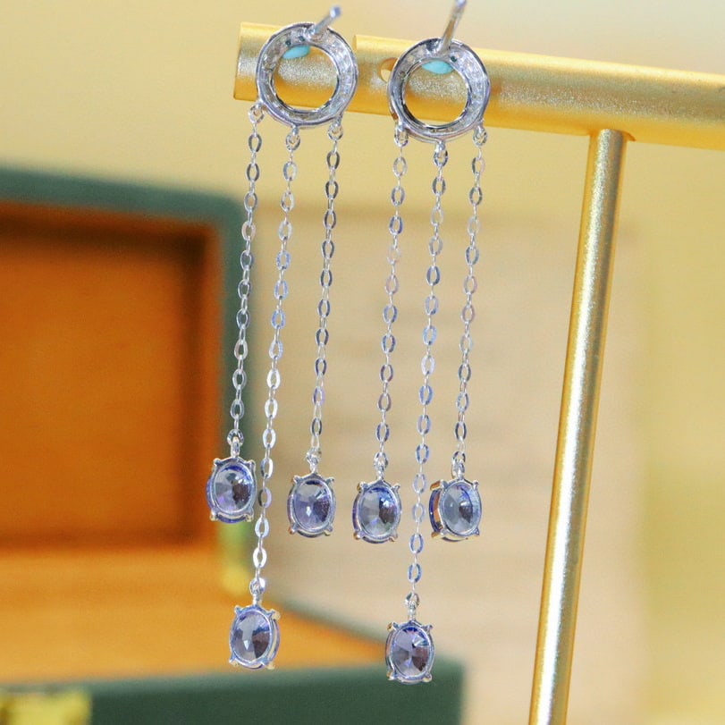 14k Gold 2.54 Ctw Natural Sapphire & Diamond Earrings - 4
