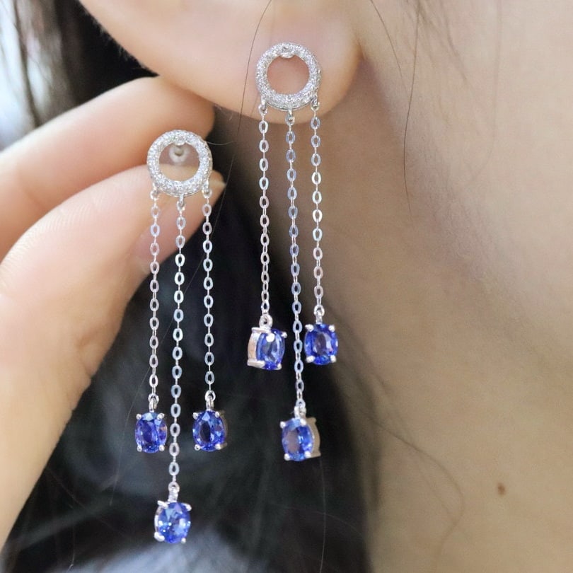 14k Gold 2.54 Ctw Natural Sapphire & Diamond Earrings - 5