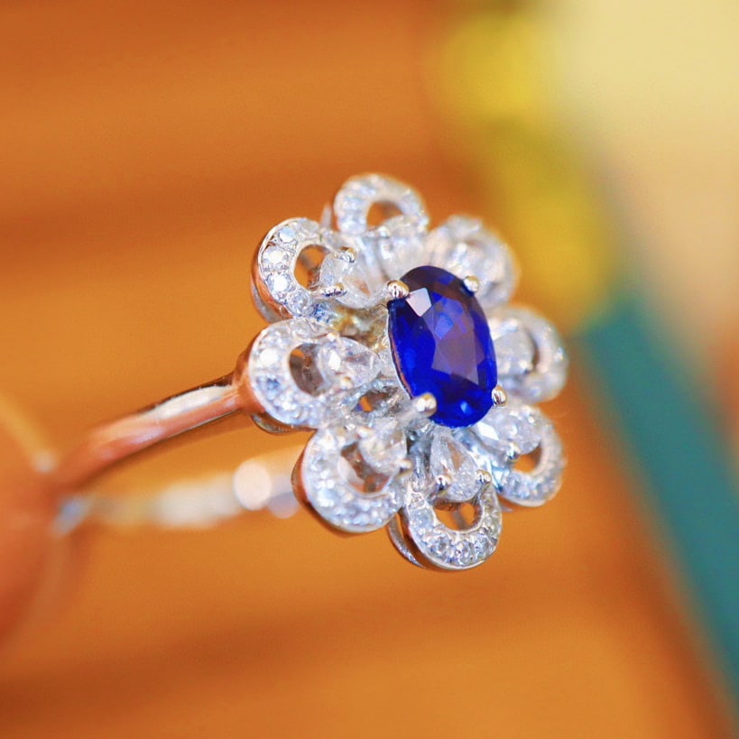 14k Gold 0.94 Ctw Natural Sapphire & Diamond Ring - 2