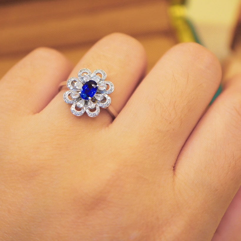 14k Gold 0.94 Ctw Natural Sapphire & Diamond Ring - 5