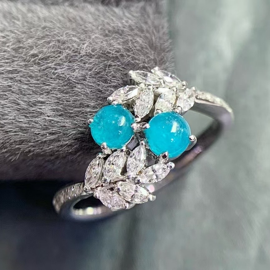 14k Gold 1.12 Ctw Natural Paraiba Tourmaline & Diamond Ring - 2