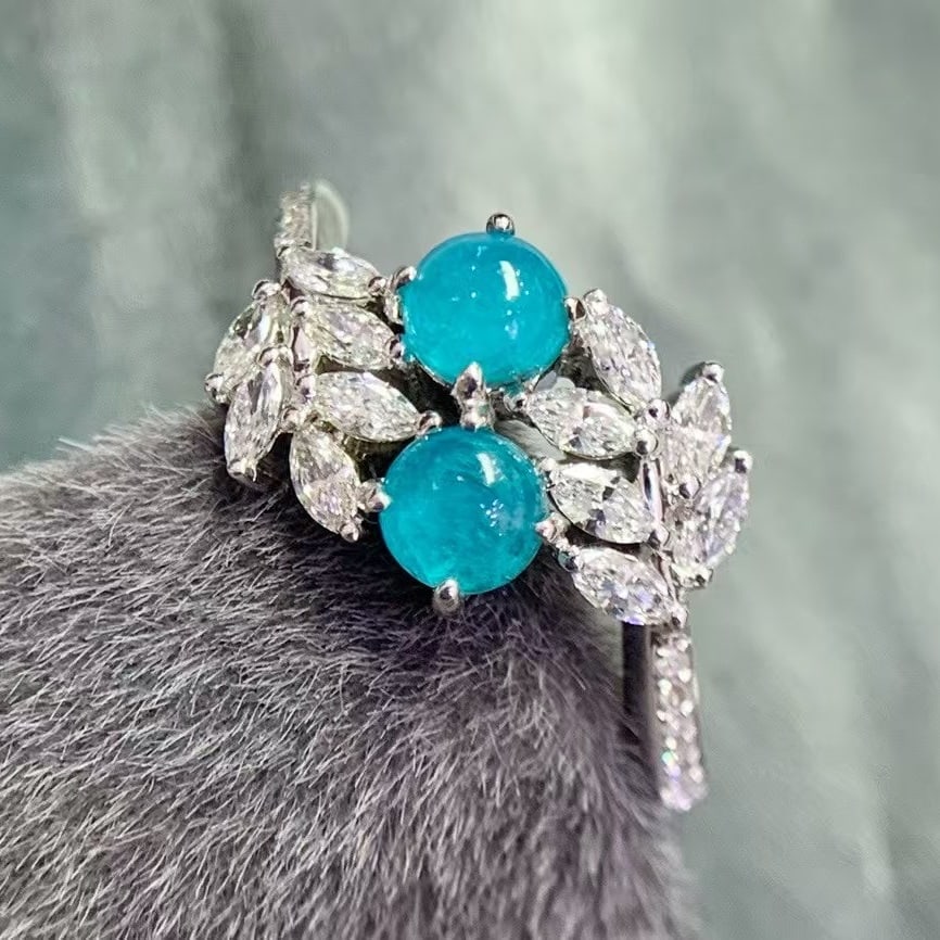 14k Gold 1.12 Ctw Natural Paraiba Tourmaline & Diamond Ring - 3