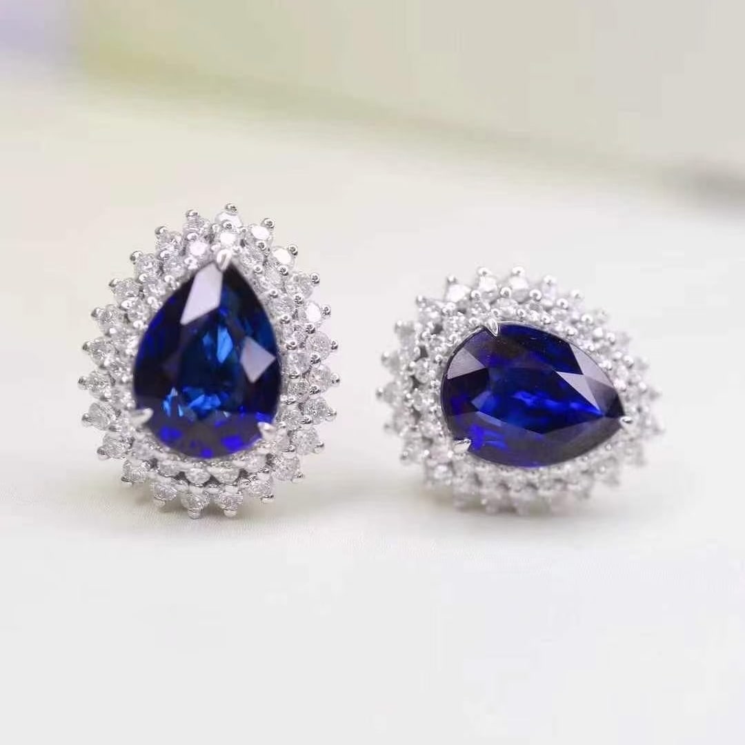 14k Gold 3.16 Ctw Natural Sapphire & Diamond Earrings - 2