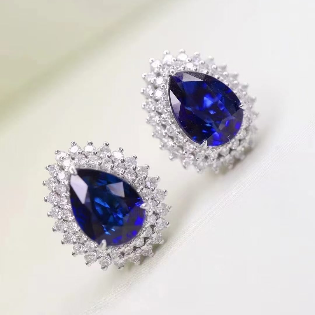 14k Gold 3.16 Ctw Natural Sapphire & Diamond Earrings - 4