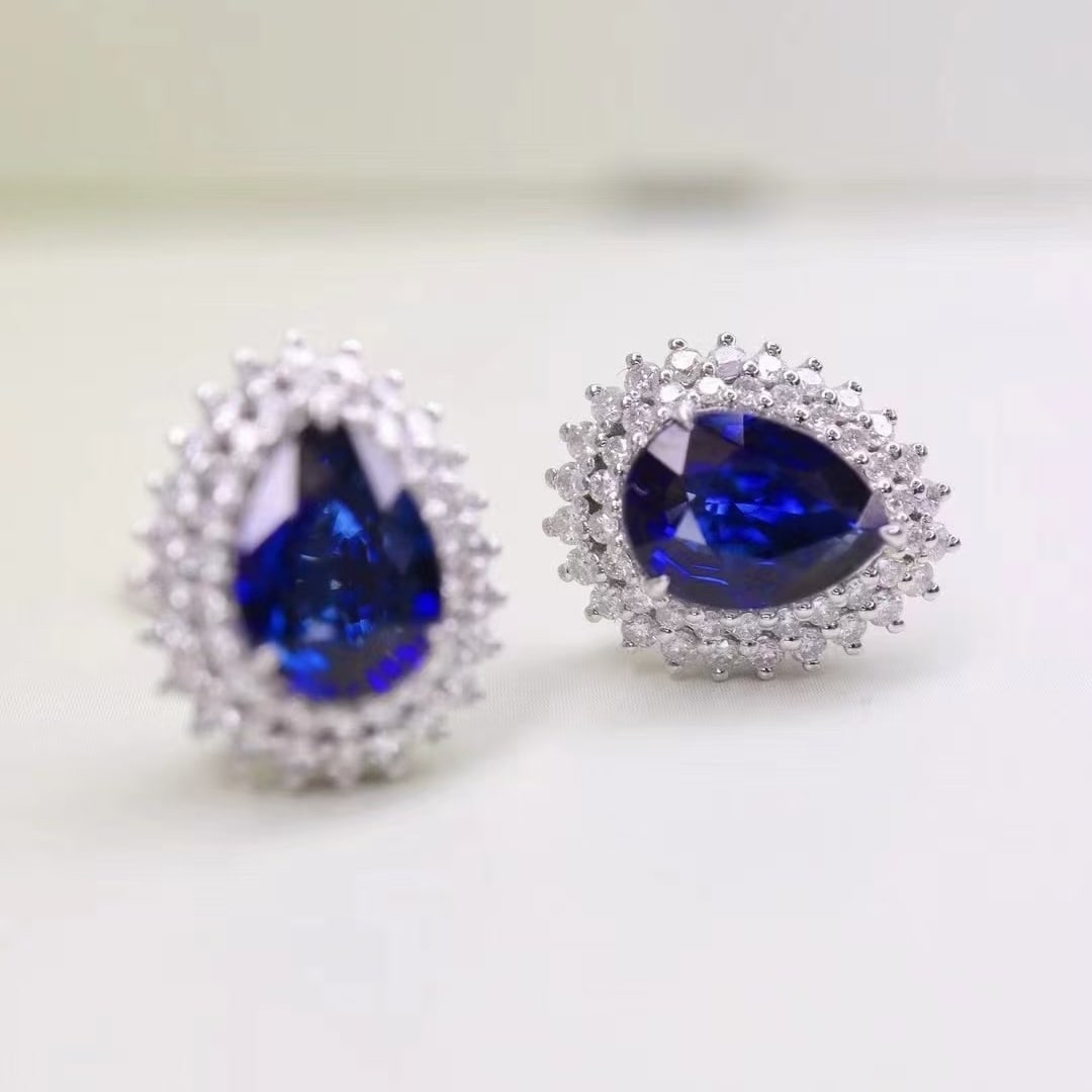 14k Gold 3.16 Ctw Natural Sapphire & Diamond Earrings - 5