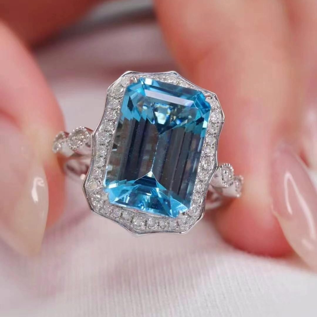 14k Gold 4.04 Ctw Natural Aquamarine & Diamond Ring - 4