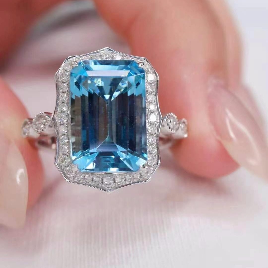 14k Gold 4.04 Ctw Natural Aquamarine & Diamond Ring - 5
