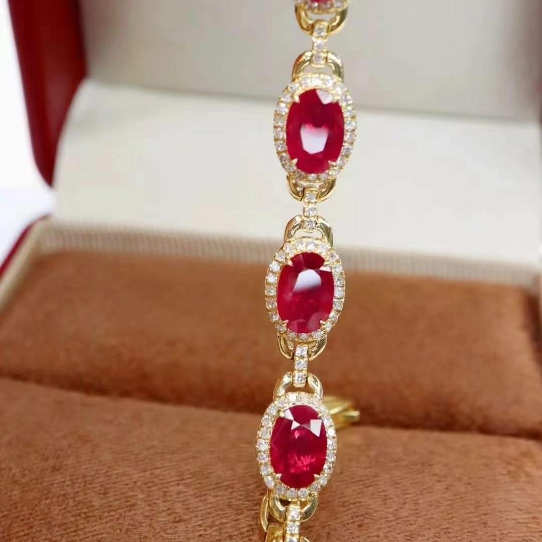 14k Gold 3.87 Ctw Natural Ruby & Diamond Bracelet - 2