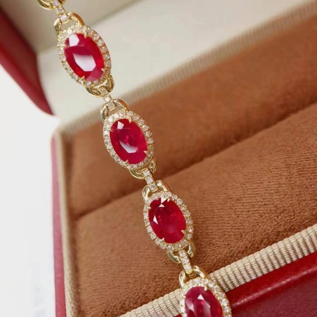 14k Gold 3.87 Ctw Natural Ruby & Diamond Bracelet - 3