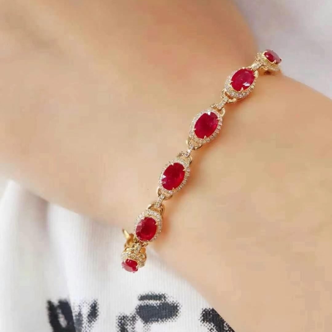 14k Gold 3.87 Ctw Natural Ruby & Diamond Bracelet - 4