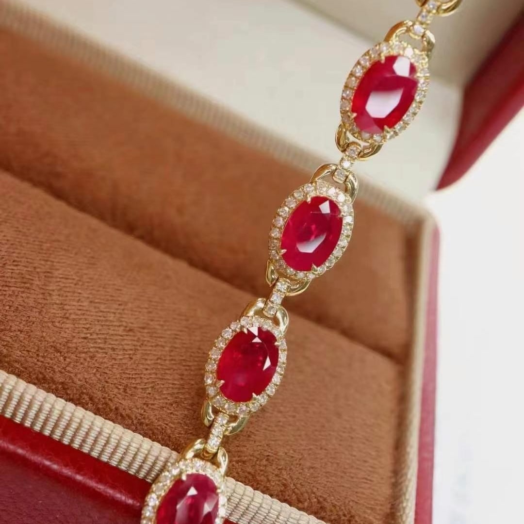 14k Gold 3.87 Ctw Natural Ruby & Diamond Bracelet - 5